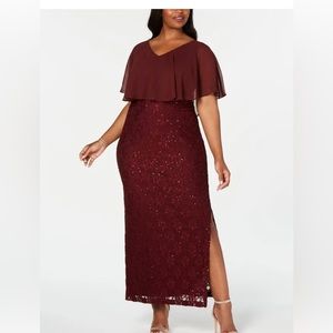 Connected Apparel Women's Burgundy Short Sleeve Maxi Sheath Formal Dress Plus20W